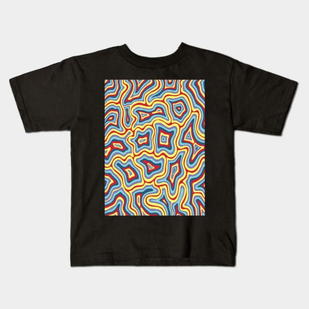 Yellow Blue Purple Red Groovy Liquid Marble Swirl Kids T-Shirt by Velvet Earth